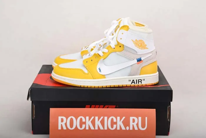 2019 AIR JORDAN 1 X OFF-WHITE NRG WHITE/DARK POWDER YELLOW-CONE AQ0818-149